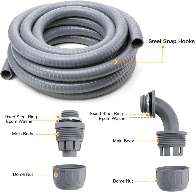DWALE Liquid-Tight Conduit and Connector Kit,Flexible Non Metallic Liquid Tight Electrical Conduit,3/4inch 50ft Electrical Conduit Kit,with 8 Straight and 8 Angle Fittings Included,3/4 in. Dia - Image 3